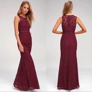 Music of the Heart Burgundy Lace Maxi Dress (XS)